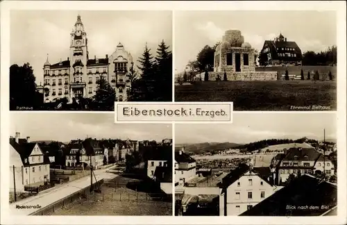 Ak Eibenstock im Erzgebirge Sachsen, Rathaus, Vodelstraße, Bielhaus mit Ehrenmal, Blick nach Biel