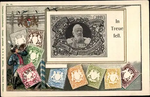 Wappen Briefmarken Ak Königreich Bayern, Prinzregent Luitpold von Bayern, Portrait