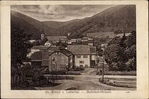 Ak Sainte Croix aux Mines Sankt Kreuz im Lebertal Elsass Haut Rhin, Bahnhofstraße