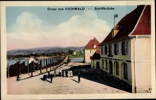 Ak Chalampé Eichwald Elsass Haut Rhin, Schiffbrücke, Maison de la Douane