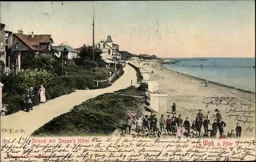 Ak Wyk auf Föhr Nordfriesland, Strandpartie mit Deppe's Hotel