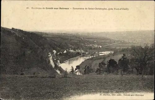 Ak Condé sur Noireau Calvados, Panorama de Saint Christophe, pres Pont d'Ouilly