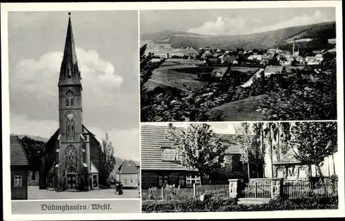 Ak Düdinghausen Medebach im Sauerland, Kirche, Gesamtansicht