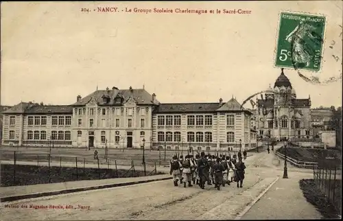 Ak Nancy Meurthe et Moselle, La Groupe Scolaire Charlemagne et le Sacre Coeur