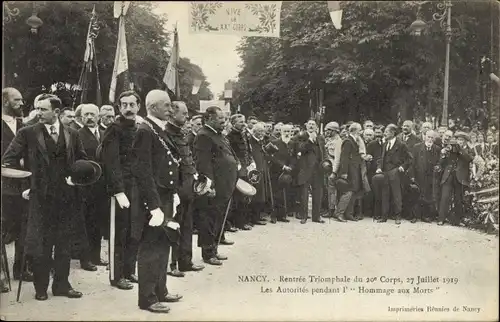 Ak Nancy Meurthe et Moselle, Rentree Triomphale du 20 Corps, 27 Juillet 1919, Les Autorites