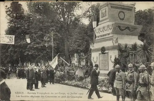 Ak Nancy Meurthe et Moselle, Rentree Triomphale du 20 Corps, 27 Juillet 1919, Vor dem Denkmal