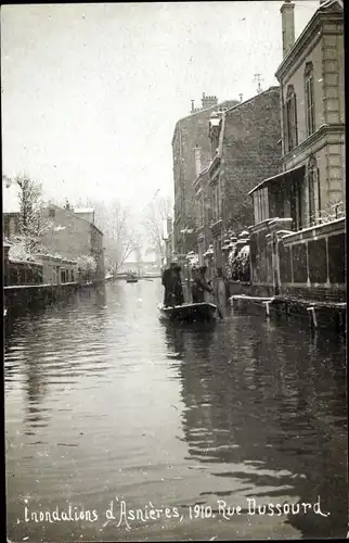 Ak Asnières Hauts-de-Seine, Inondations 1910, Rue Dussourd