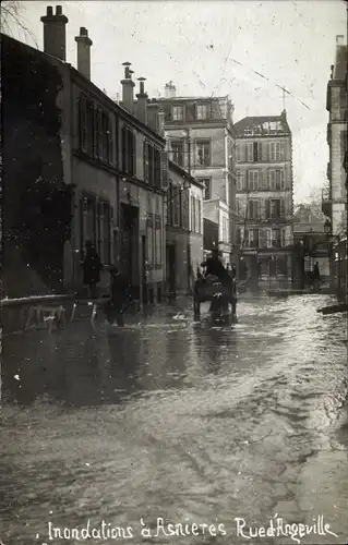 Ak Asnières Hauts-de-Seine, Inondations 1910, Rue d'Angeville