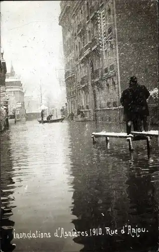 Ak Asnières Hauts-de-Seine, Inondations 1910, Rue d'Anjou