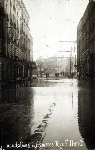 Ak Asnières Hauts-de-Seine, Inondations 1910, Rue Saint Denis