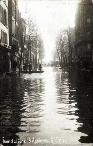 Ak Asnières Hauts-de-Seine, Inondations 1910, Grande Rue