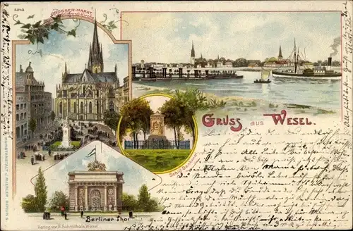 Litho Wesel, Schill Denkmal, Berliner Tor, Markt