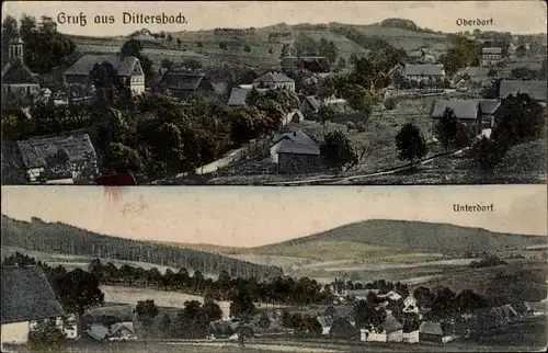 Ak Dittersbach Frauenstein im Erzgebirge, Panorama, Oberdorf, Unterdorf