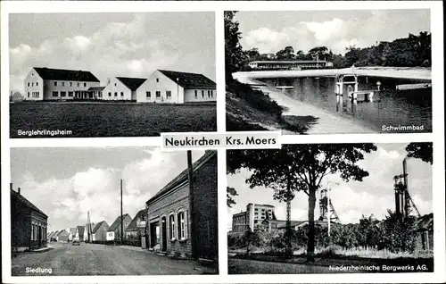 Ak Neukirchen Vluyn am Niederrhein, Berglehrlingsheim, Schwimmbad, Siedlung, Bergwerks A. G.