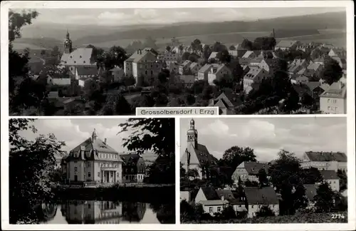 Ak Großolbersdorf im Erzgebirge, Blick auf den Ort, Schloss, Kirche