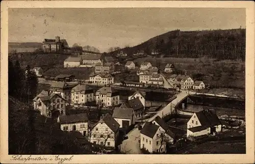 Ak Scharfenstein Drebach im Erzgebirge Sachsen, Blick auf Ortschaft und Umgebung