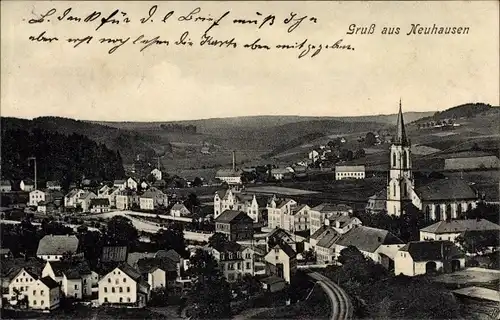 Ak Neuhausen im Erzgebirge, Blick auf den Ort, Kirche