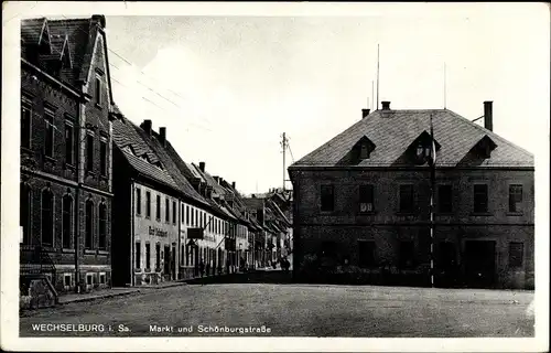 Ak Wechselburg in Sachsen, Markt, Schönburgstraße, Geschäftshaus