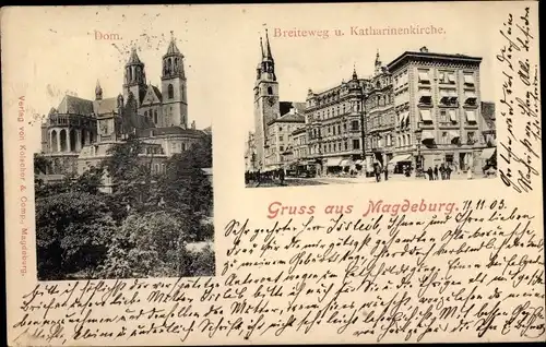 Ak Magdeburg in Sachsen Anhalt, Breiteweg, Katharinenkirche, Dom