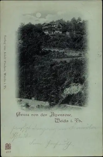 Mondschein Ak Weida in Thüringen, Gasthaus Alpenrose