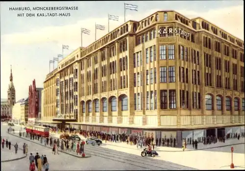 Künstler Ak Hamburg, Mönckebergstraße, Karstadt Warenhaus