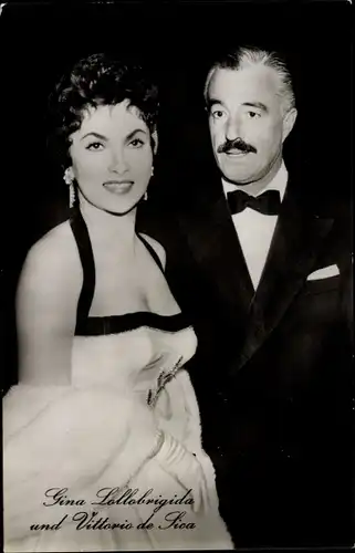 Ak Schauspieler Gina Lollobrigida und Vittorio de Sica, Portrait, Liebe Brot und Eifersucht