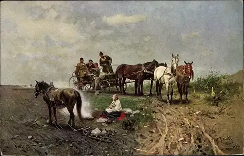 Künstler Ak Brandt, J. v., Ausfahrt zur Jagd, Pferde
