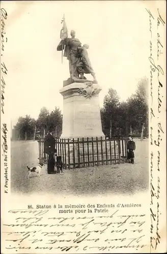 Ak Asnières Hauts-de-Seine, Statue a la memoire des Enfants d'Asnieres morts pour la Patrie