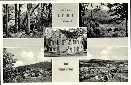 Ak Niederzerf Zerf RheinlandPfalz, Panorama, Hochwaldpartie, Zug, Pension Weidemannsruh