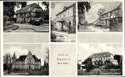 Ak Gestorf Springe am Deister, Rittergut, Wageners Gasthaus Post und Kolonialwaren, Federzeichnung