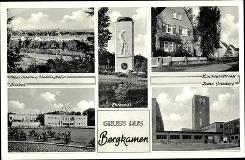 Ak Weddinghofen Bergkamen im Ruhrgebiet, Neue Siedlung, Landwehrstraße, Zeche Grimberg, Freibad