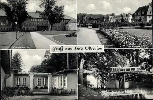 Ak Bad Oldesloe in Schleswig Holstein, Kurpark, An der Trave, Jugendherberge, Kreiverwaltung