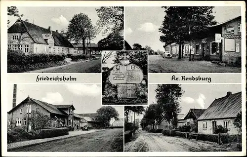 Ak Friedrichsholm in Schleswig Holstein, Autorast zur Erholung, Steintafel, Straßenansicht