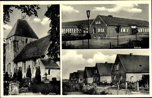 Ak Viöl in Nordfriesland, Siedlung, Schule, Kirche