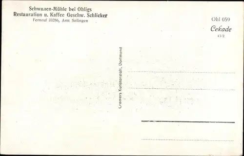 Ak Ohligs Solingen Bergisches Land, Restauration Schwanenmühle
