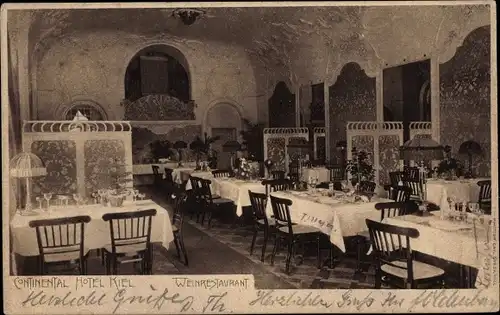 Ak Kiel in Schleswig Holstein, Continental Hotel, Weinrestaurant, Innenansicht