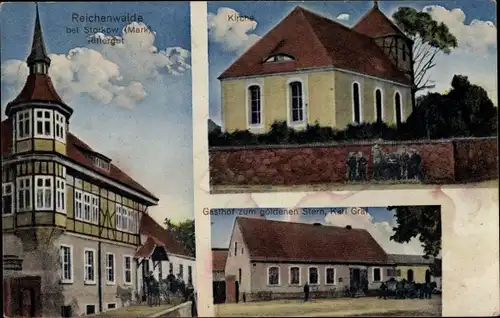 Ak Reichenwalde Landkreis Oder Spree, Kirche, Gasthof zum goldenen Stern, Rittergut