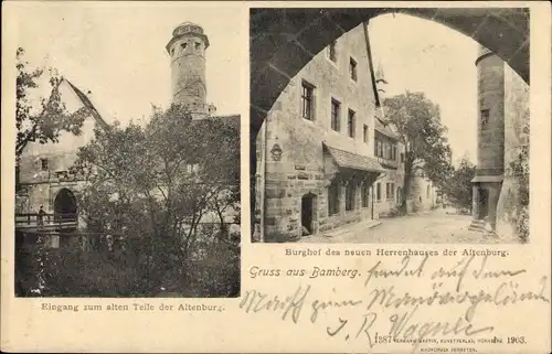 Ak Bamberg in Oberfranken, Altenburg, Eingang, Herrenhaus, Burghof