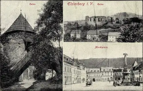 Ak Elsterberg im Vogtland, Ruine, Marktplatz