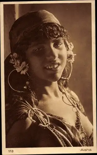 Ak Portrait einer Dame, Aisha, Blumen, Schmuck, Maghreb