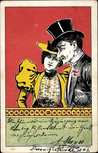 Künstler Ak Mann mit Hut, Frau mit Kleid