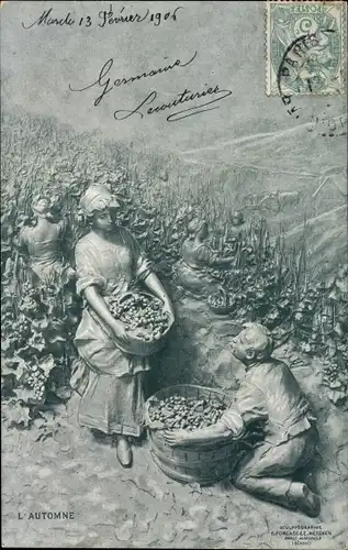 Künstler Ak Mastroianni, Domenico, Plastik, l'Automne, Weinlese, Allegorie