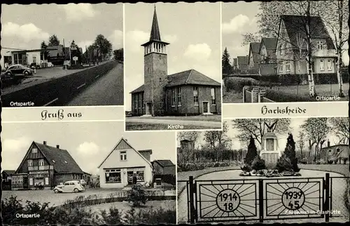 Ak Harksheide Norderstedt in Schleswig Holstein, Ortspartie, Kirche, Ehrenmal in Glashütte