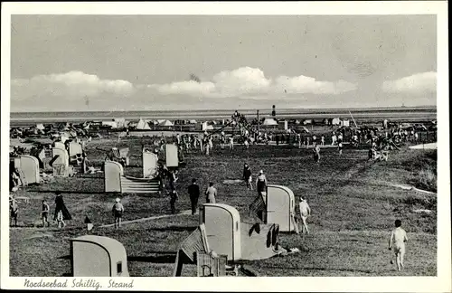 Ak Schillig Wangerland Friesland, Strandleben, Strankörbe, Passanten