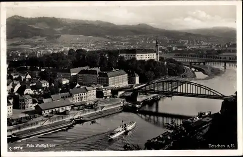 Ak Děčín Tetschen Bodenbach an der Elbe Region Aussig, Brücke, Dampfer