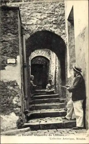 Ak Meudon Hauts de Seine, Escalier souterrain du Chateau, Peintre