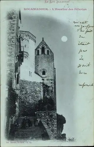 Mondschein Ak Roc Amadour Rocamadour Lot, L'Escalier des Pelerins