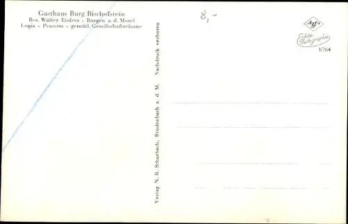 Ak Burgen a. d. Mosel, Gasthaus Burg Bischofstein, Außen- u. Innenansicht, Bes. Walter Endres