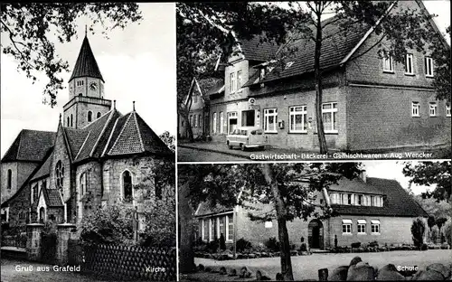 Ak Grafeld Berge in Niedersachsen, Kirche, Schule, Gasthof A. Wencker