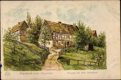 Künstler Litho Kipsdorf Altenberg im Erzgebirge, Gruppe aus dem Oberdorf